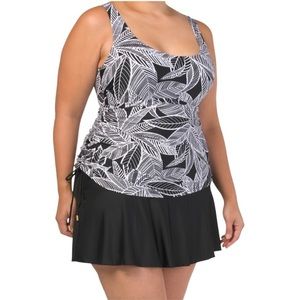 SHORE SHAPE One Piece Tummy Control Full Skirt Black & White Swim Dress Size 12